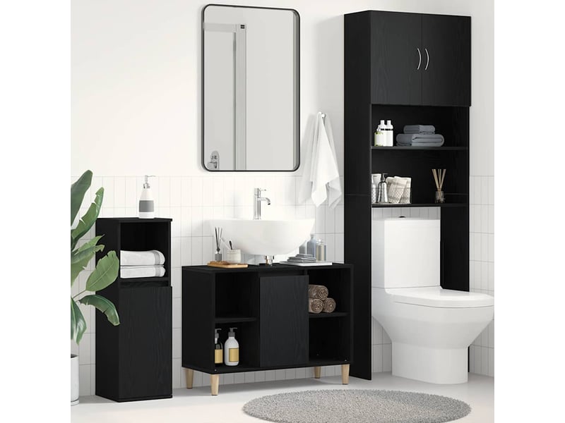 Meuble sous-évier, meuble de rangement chêne noir 80x33x60 cm bois d'ingénierie  - Conforama B