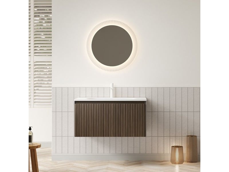 Meuble-lavabo mural - lavabo en céramique blanche - chêne brun - tiroir avec fermeture douce 80x46x41.8cm - Conforama B