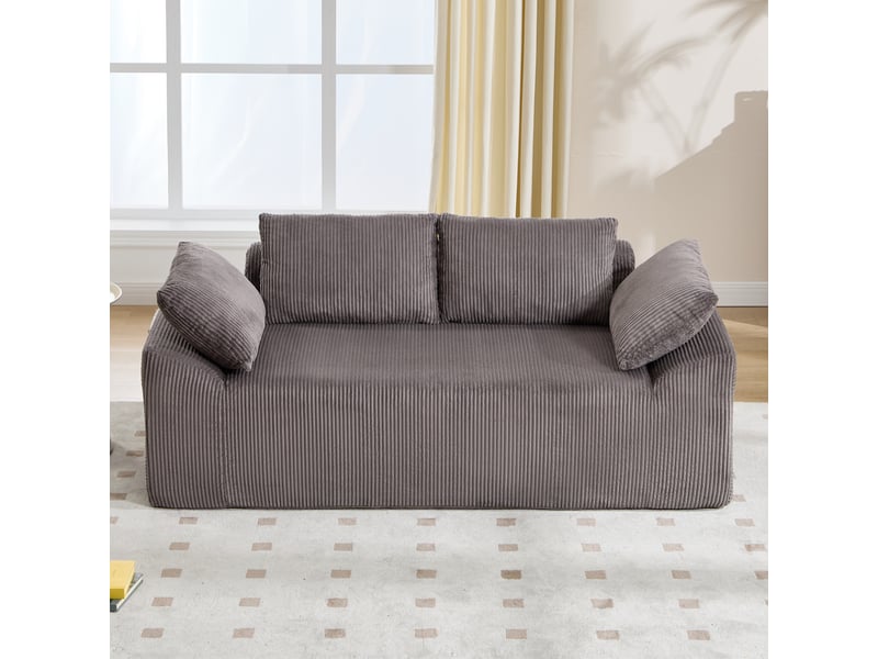 Canapé 2 places compact en tissu rembourré avec accoudoirs arrondis, assise profonde, marron et gris, sans montage pour salon - Conforama E