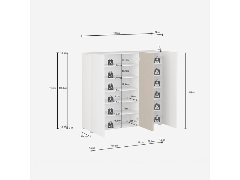  Meuble à chaussures gain de place 3 portes avec étagères lady - beige  - Conforama E