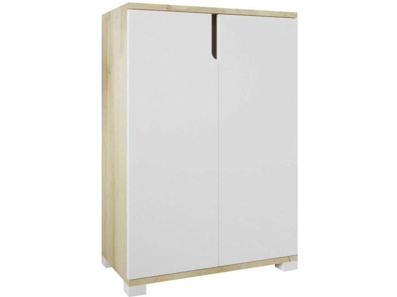  Meuble à chaussures 2 portes en aggloméré venedik blanc et chêne  - Conforama A