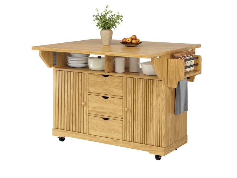  Desserte de cuisine 142.5x80x95 cm extensions rabattables mdf métal marron naturel  - Conforama A