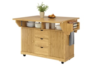 Desserte de cuisine 142.5x80x95 cm extensions rabattables mdf métal marron naturel