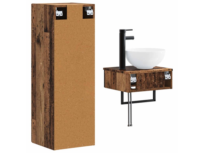 Ensemble de mobilier de salle de bain 2 pcs bois ancien shl8304 - Conforama E