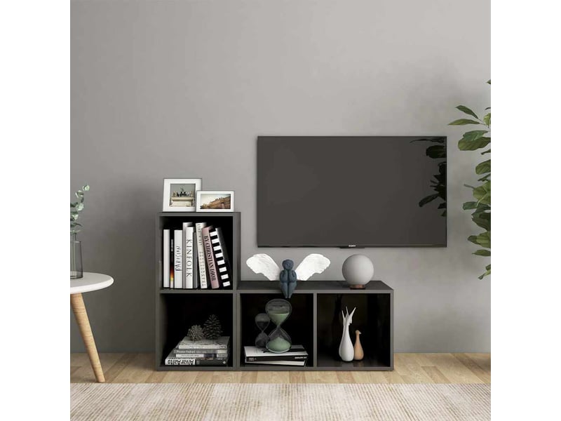  Lot de 2 meuble tv bas salon gris brillant 72x35x36,5 cm bois d'ingénierie shl50482  - Conforama B