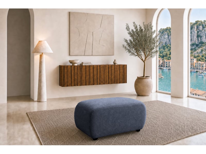  Cassis - pouf en tissu chenille bleu 105x57x40  - Conforama B
