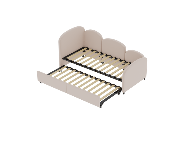  Lit simple enfant 90x200 cm – rose – lit gigogne en tissu velours avec couchage d'appoint, sans matelas  - Conforama D