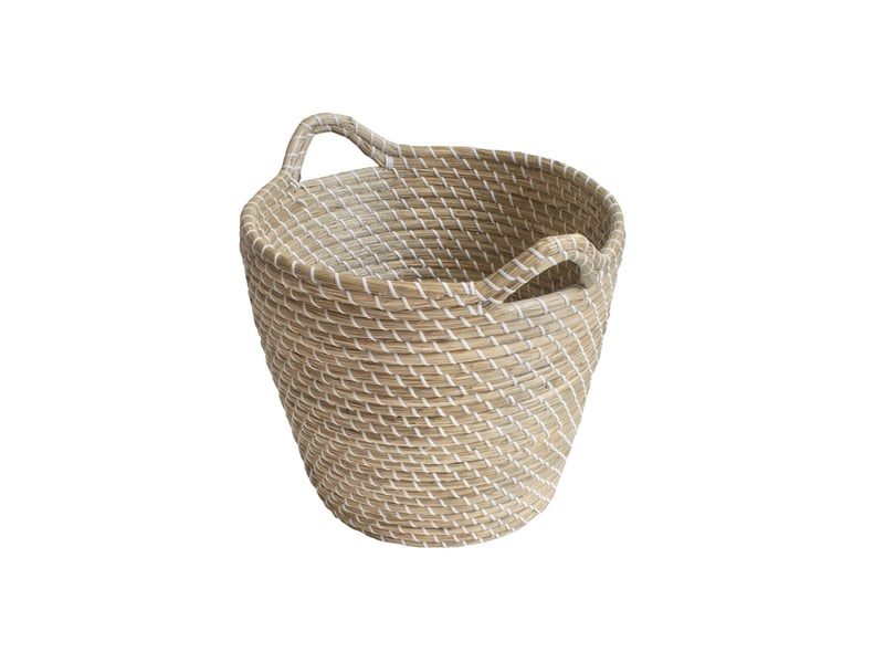  Panier de rangement rond jonc de mer naturel et blanc 46 x 46 x 40 cm 62863 - Conforama D