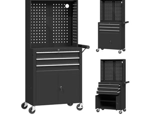 Armoire à outils mobile 69 x 33 x 133 cm noire en acier, 3 tiroirs, rangement d'atelier avec roulettes