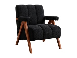 Fauteuil de salon 77x68,4x77 cm, accoudoirs courbés, structure en bois, design moderne, tissu chenille, couleur noir