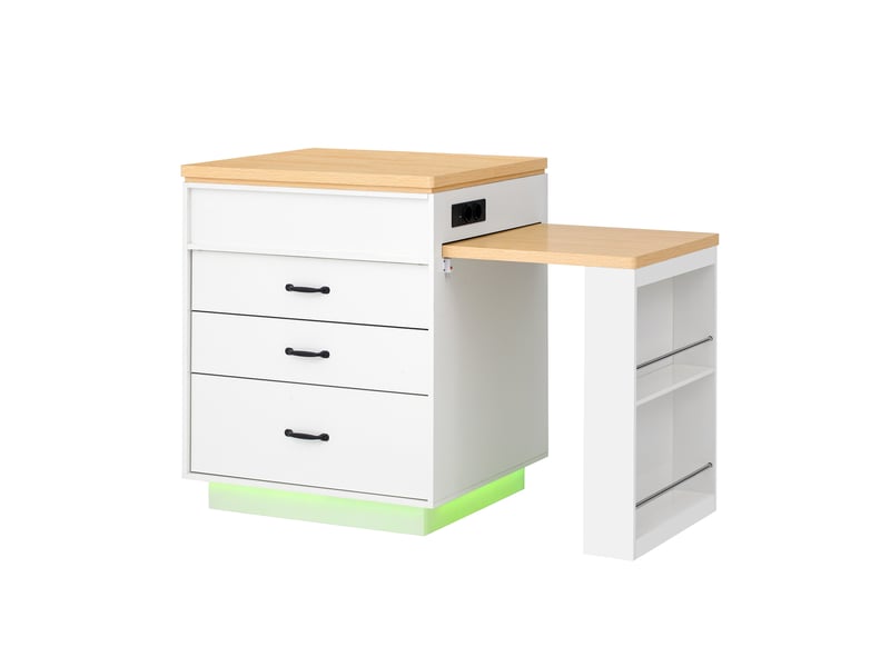  Table repas extensible mobile led mdf blanc 125 5 71 93 cm rangement cuisine salon homvra  - Conforama A