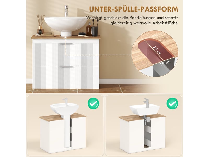  Meuble sous-vasque 2 tiroirs en mdf blanc et coloris bois 80x40x60 cm  - Conforama E