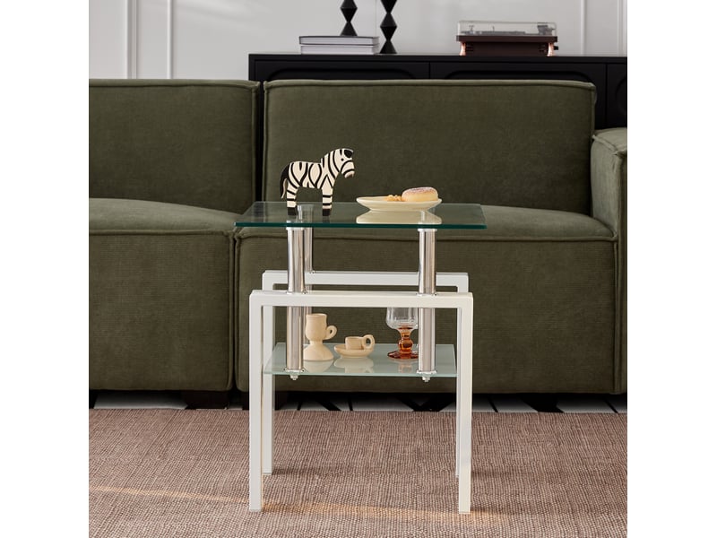  Lot de 2 tables d'appoint gigognes en verre trempé transparent, 2 niveaux, idéales près du canapé  - Conforama B