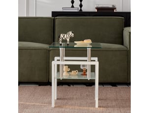 Lot de 2 tables d'appoint gigognes en verre trempé transparent, 2 niveaux, idéales près du canapé
