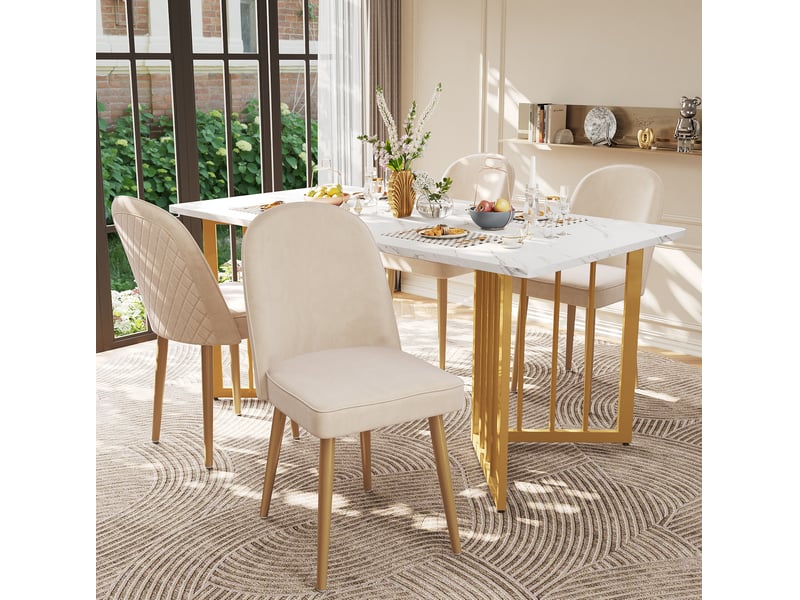  Lot de 6 chaises de salle à manger 45,5x62x87,5 cm, avec pieds métalliques, en tissu velouté beige  - Conforama D