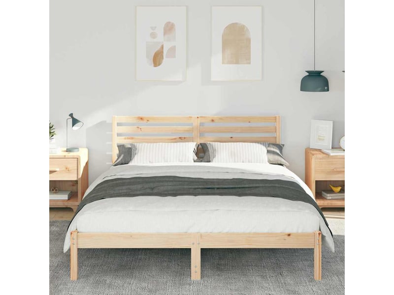  Lit double- lit adulte -  cadre de lit avec tête de lit marron 150 x 200 cm pin massif  - Conforama B