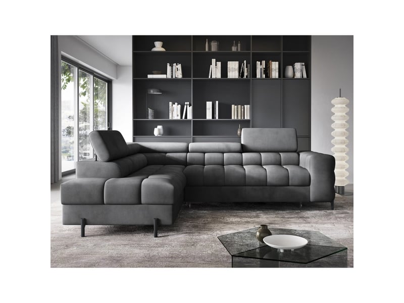Canapé ferrum gris foncé convertible 5 places angle gauche assise confort 276x93x200cm - Conforama C