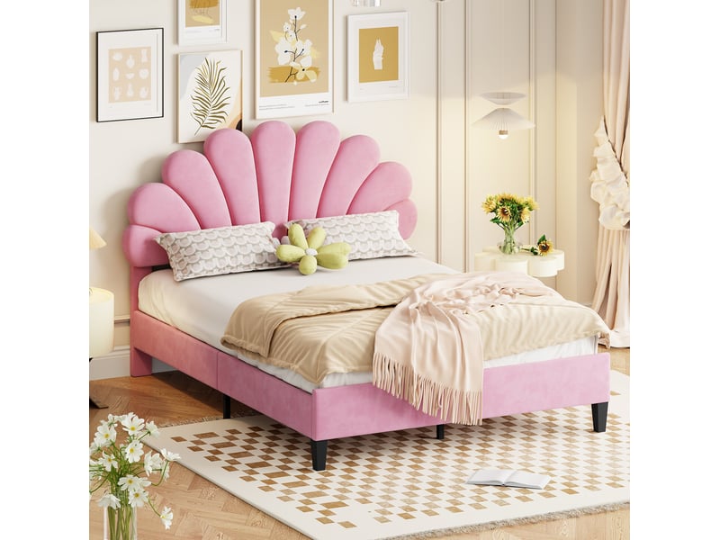  Lit double 140x200 avec tête de lit fleur et sommier à lattes evryae  - Conforama B