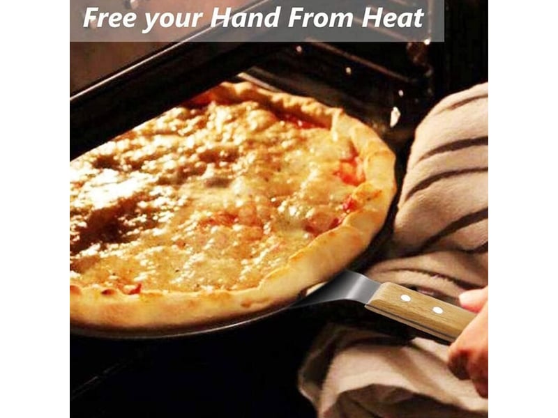  Spatule à pizza 3 en 1 en acier inoxydable de 25 cm avec manche en bois et poussoir à pizza HRC0000785LY - Conforama E