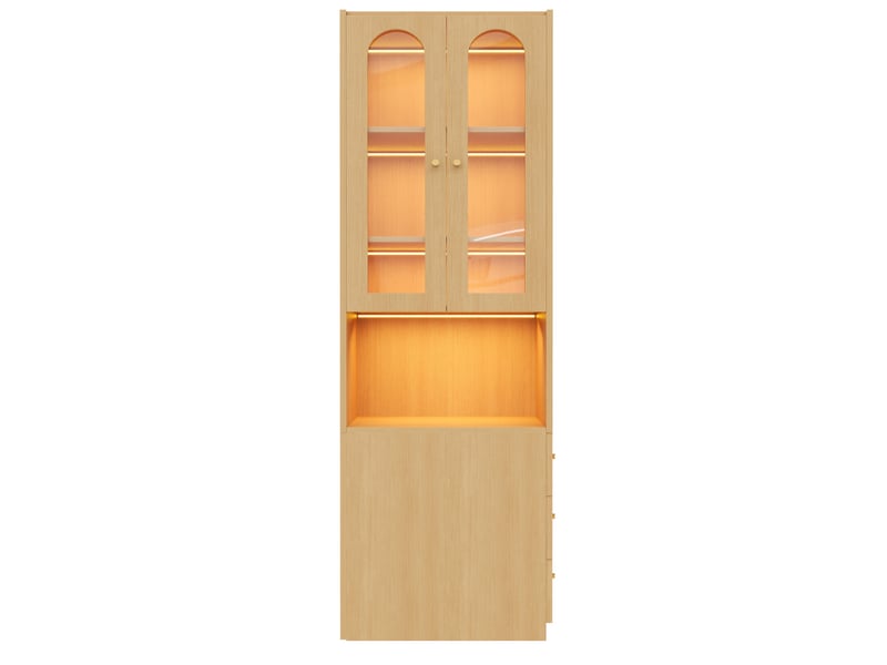  Bibliothèque haute 60 x 40 x 200 cm – chêne – vitrine en verre trempé, led multicolore et tiroirs  - Conforama D