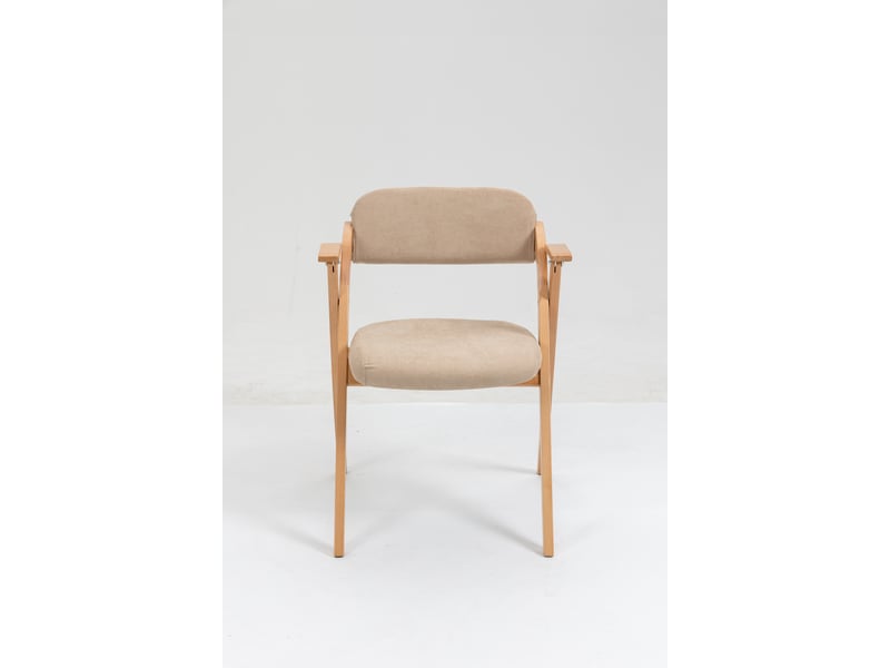  Chaises pliantes lot de 2 avec accoudoirs  - assise rembourrée, bois de hêtre et lin - kaki  - Conforama E