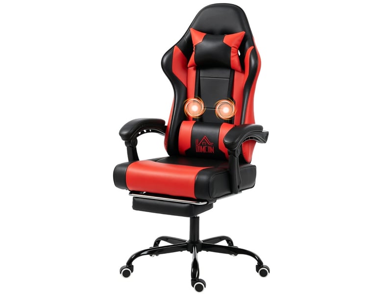 Chaise gamer larine inclinable massage lombaire repose pieds rouge - Conforama B
