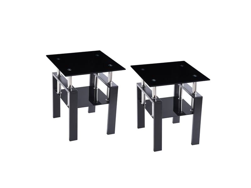  Lot de 2 tables d'appoint noires en verre trempé avec pieds en métal  - Conforama A
