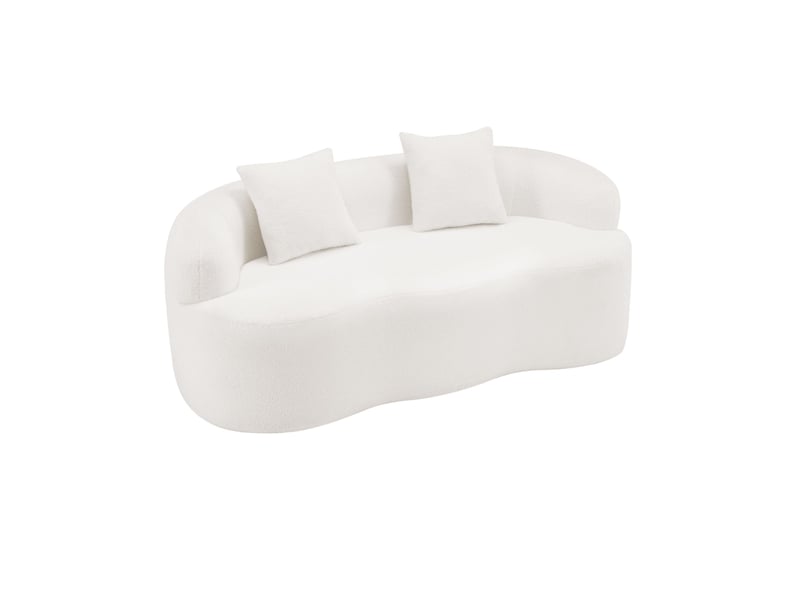  Canapé 2 places incurvé blanc crème 170x89x70 cm avec 2 coussins  - Conforama A