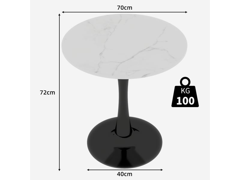  Table ronde 70 cm – guéridon noir et blanc effet marbre – h 72 cm  - Conforama D