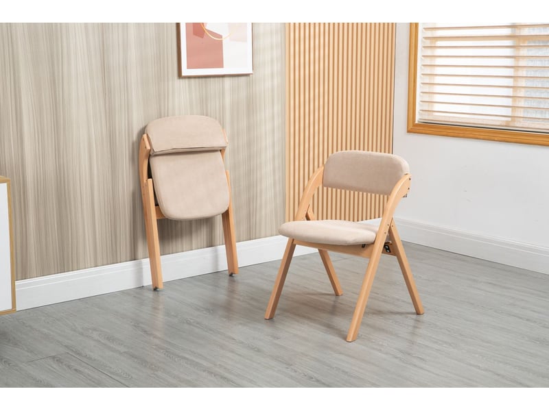  Chaise repas 2 pièces assises rembourrées chaises pliantes structure en bois empilables housse amovible couleur kaki  - Conforama B