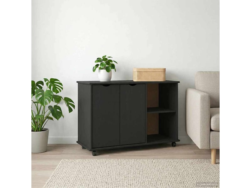  Caisson roulant de bureau noir 100 x 39 x 65,5 cm bois de pin massif  - Conforama B