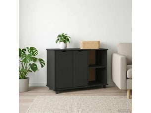 Caisson roulant de bureau noir 100 x 39 x 65,5 cm bois de pin massif