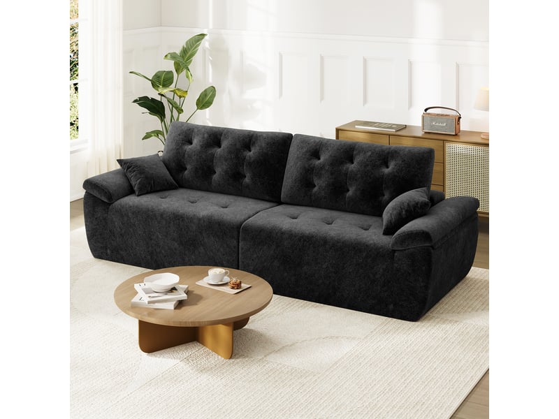  Canapé compressé modulable style nuage scandinave 275cm noir en chenille,mousse compressée haute densité,canapé doux pour salon 275x102x66CM - Conforama B
