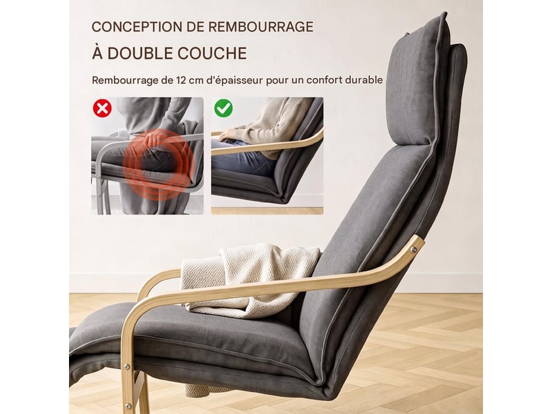  Fauteuil relax avec repose-pieds aspect lin gris foncé 67 x 90 x 105 cm  - Conforama E