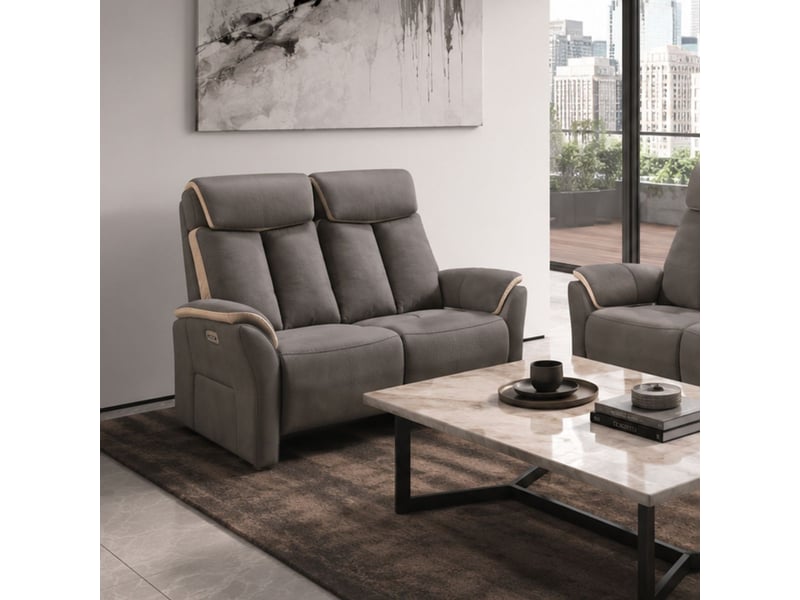  Canapé 2 places relax électrique new nobuck gris foncé et beige - odeon ODEON - Conforama B