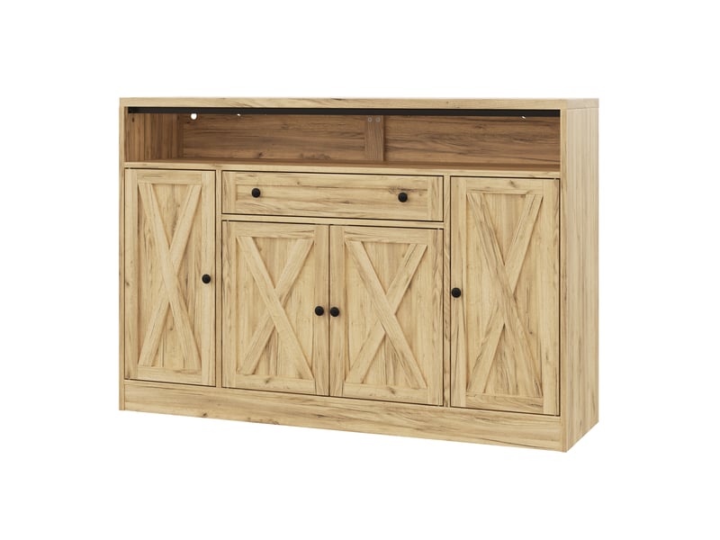  Buffet led avec tiroir, rangements de porte et 4 portes grange, 140 x 35 x 95 cm  - Conforama D