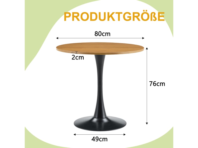  Table à manger ronde,80x80x76 cm,pied tulipe noir,mdf et métal,effet bois  - Conforama C