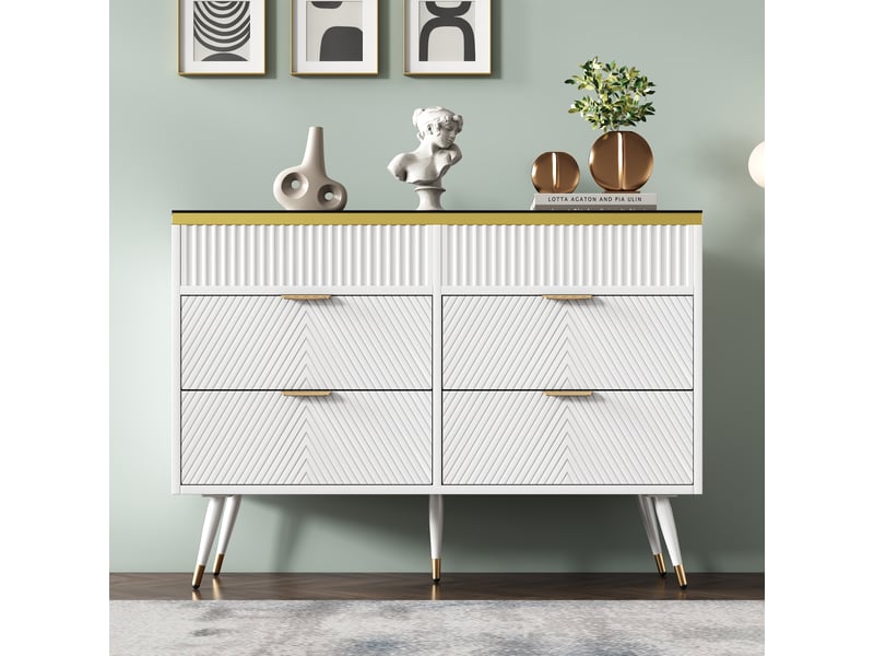  Commode avec 6 tiroirs et séparateurs amovibles, dispositif anti-basculement, pour chambre, blanc, 120×40×76 cm  - Conforama C