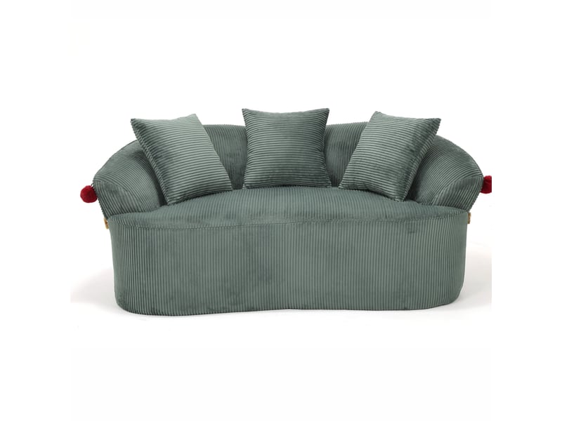 Canapé 2 places arrondi en velours côtelé vert 163x93x68 cm - Conforama E