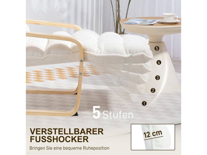 Fauteuil relax blanc en polaire sherpa avec repose-pieds réglable  - Conforama C
