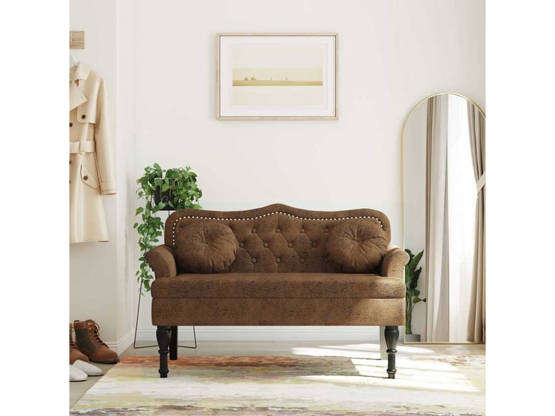  Banc salon, banc interieur avec coussins marron 120,5x65x75 cm similicuir  - Conforama B