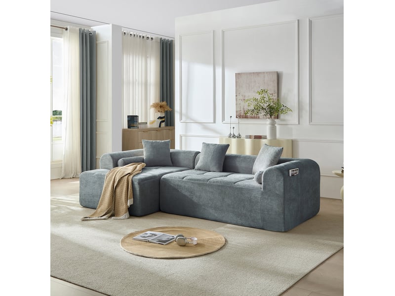  Canapé d'angle tcqpz 4 places 263 x 132,5 x 68 cm en chenille bleu  - Conforama E
