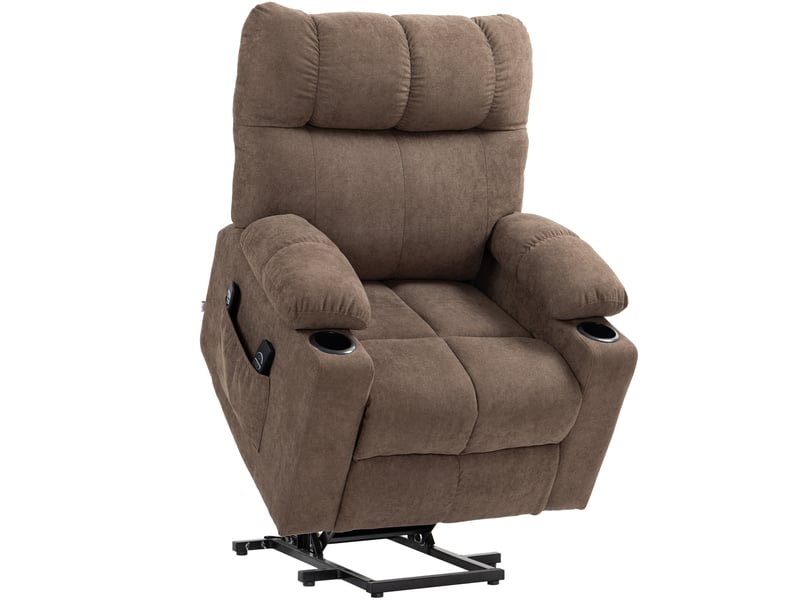Fauteuil relax électrique releveur avec massage, chaleur et deux porte-gobelets en polyester marron - Conforama A