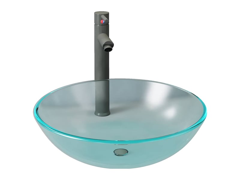  Lavabo de bain, vasque à poser avec robinet et drain à poussoir verre trempé cf65647  - Conforama A