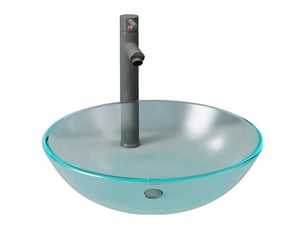 Lavabo de bain, vasque à poser avec robinet et drain à poussoir verre trempé cf65647