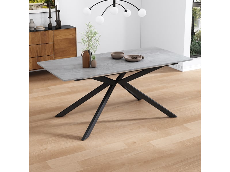 Table à manger extensible automatique rectangulaire - lpospi - pieds croisés, mdf métal, noir et gris - Conforama C