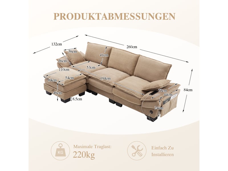  Canapé d'angle réversible fixe 3 places tissu kaki  - Conforama C