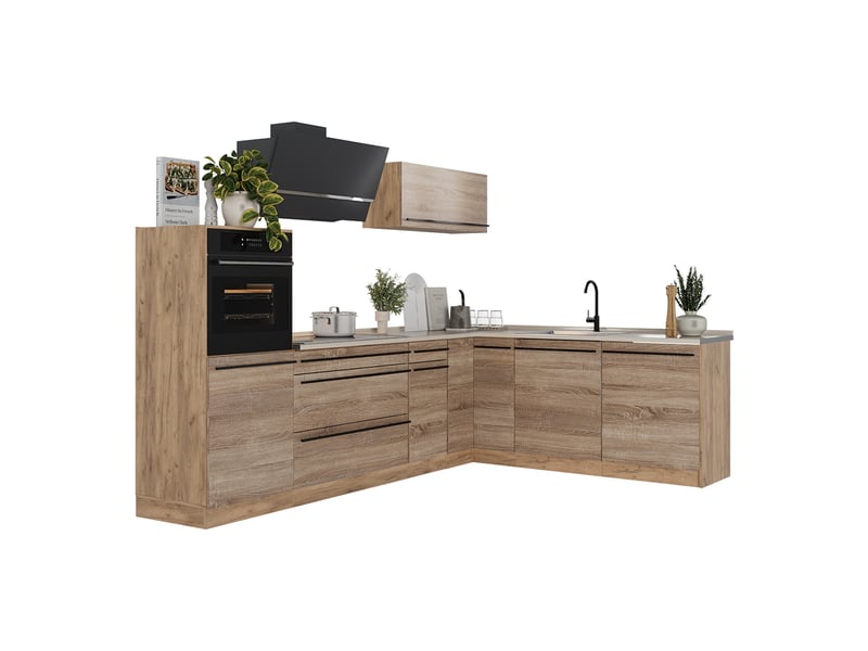  Vicco cuisine en angle, sonomachêne doré, 287 x cm plan de travail anthracite  - Conforama E