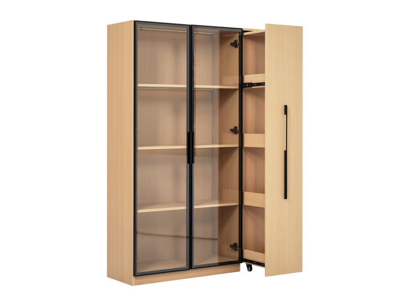  Vitrine led verre 110x35x160cm meuble de rangement bibliothèque avec 2 portes vitrée tiroir latéral coulissant - chêne  - Conforama R