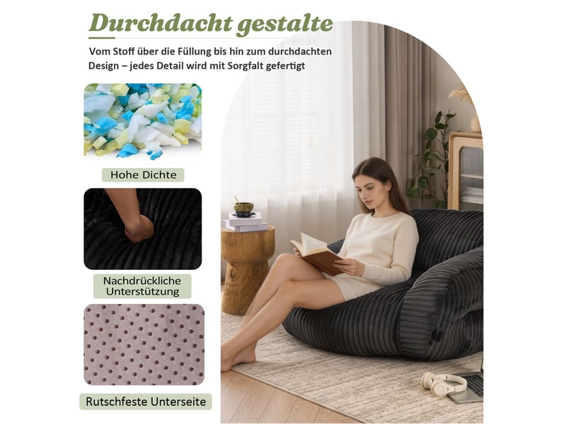 Pouf poire - pouf pour adultes, fauteuil lounge moelleux en velours tricoté, emballé sous vide et sans montage, gris foncé - Conforama E
